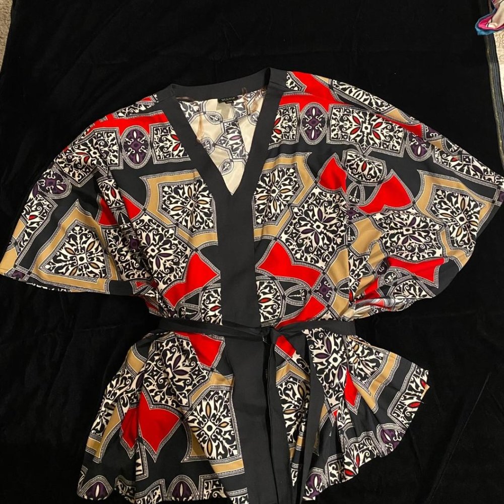 Vintage Nicole tunic, M, Multi Color Black/Red